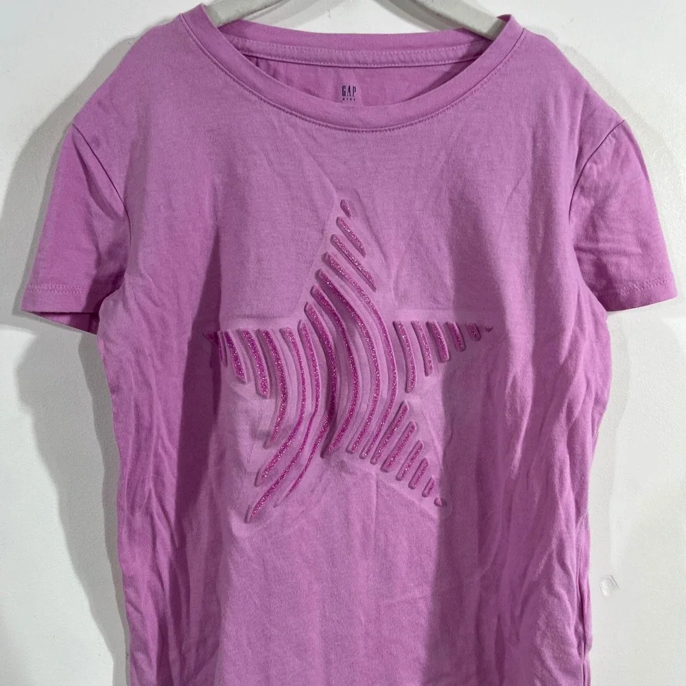 Gap Kids Pink Star Graphic T-Shirt Organically Grown Cotton Size M 8-9